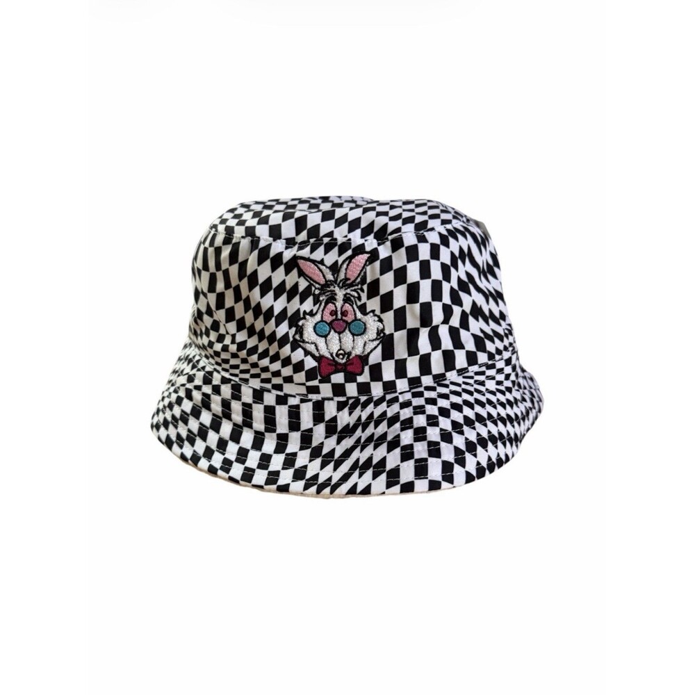 Disney Parks Alice In Wonderland White Rabbit Crazy Checkered Bucket Hat NWT